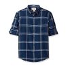 Sleeve Linen Blend Caro Pane Shirt - Bold Blue